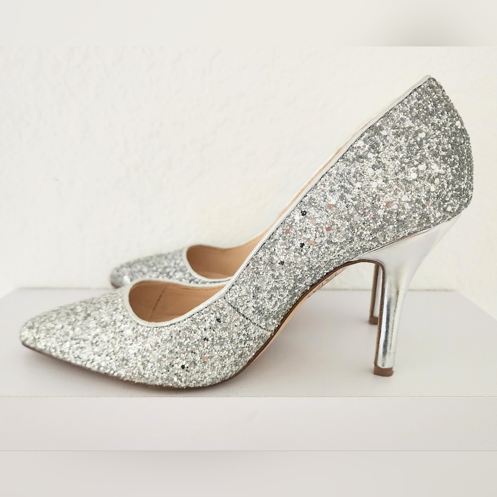 Nine West Silver Glitter Pointed-Toe Pumps 8W